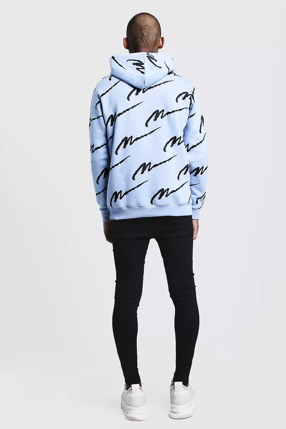 Boohooman all over store print hoodie